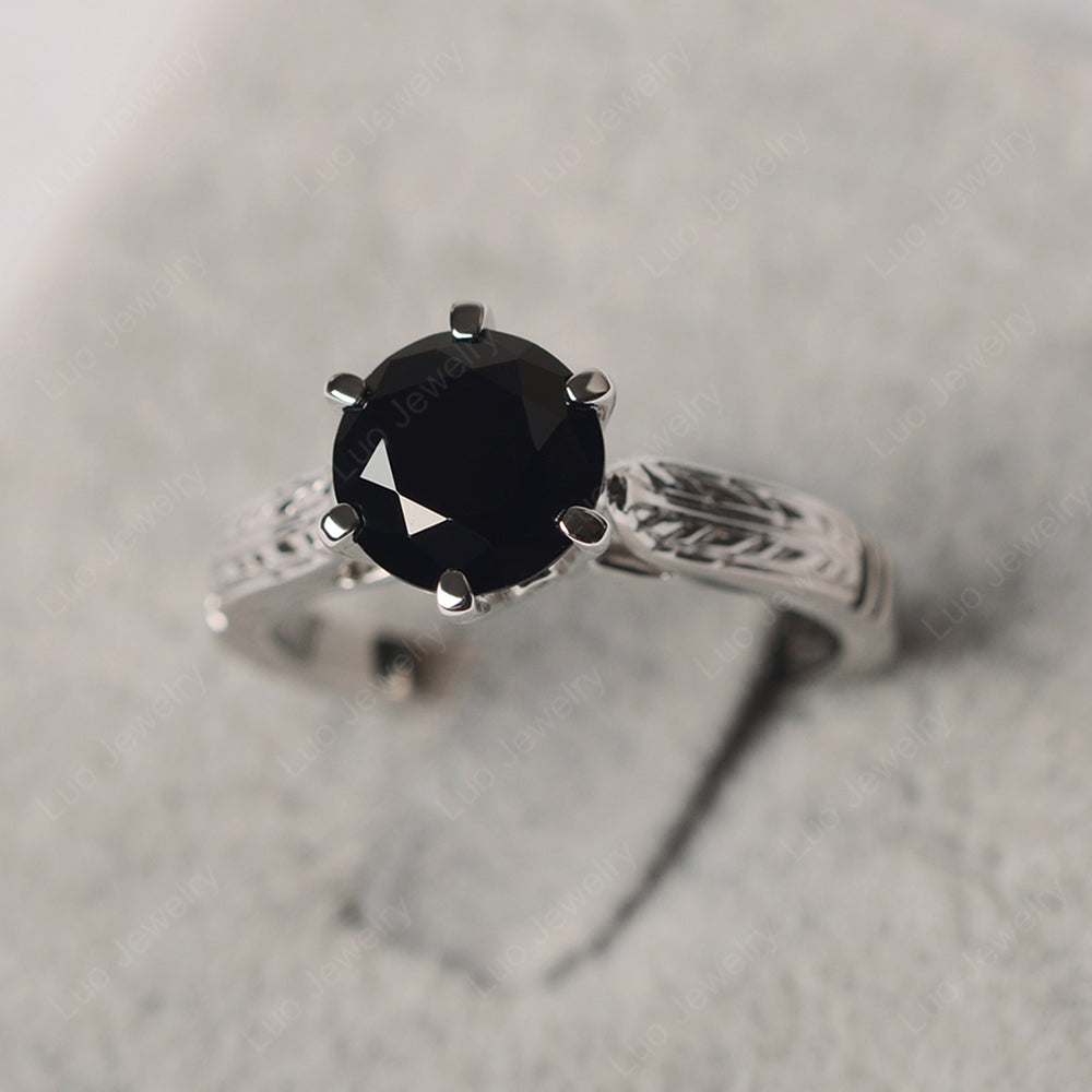 Vintage Black Stone Cathedral Engagement Ring - LUO Jewelry