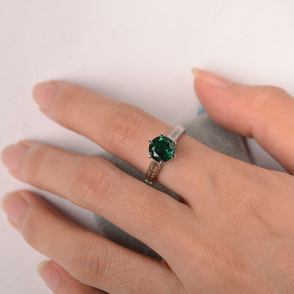 Vintage Lab Emerald Cathedral Engagement Ring - LUO Jewelry