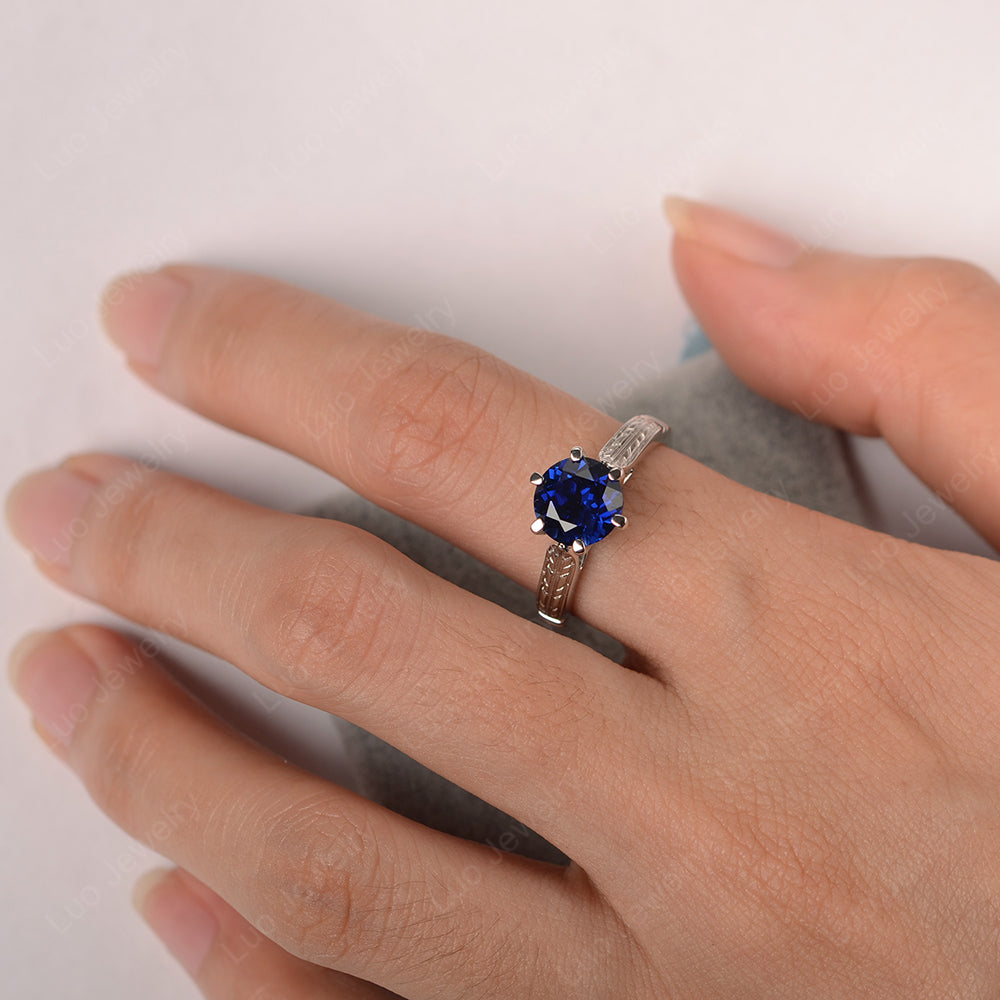 Vintage Lab Sapphire Cathedral Engagement Ring - LUO Jewelry
