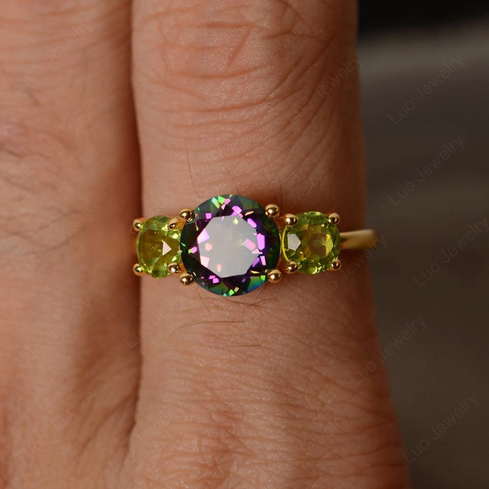 3 Stone Ring Mystic Topaz Engagement Ring - LUO Jewelry