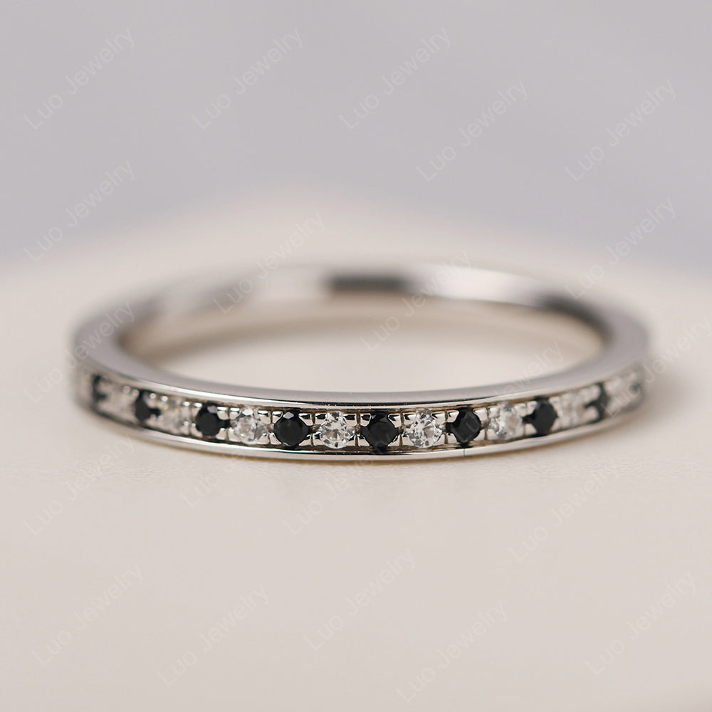 Black Spinel And Cubic Zirconia Eternity Band Ring - LUO Jewelry