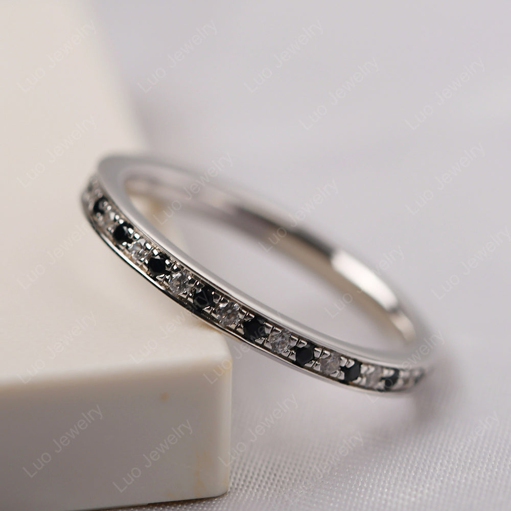 Black Spinel And Cubic Zirconia Eternity Band Ring - LUO Jewelry