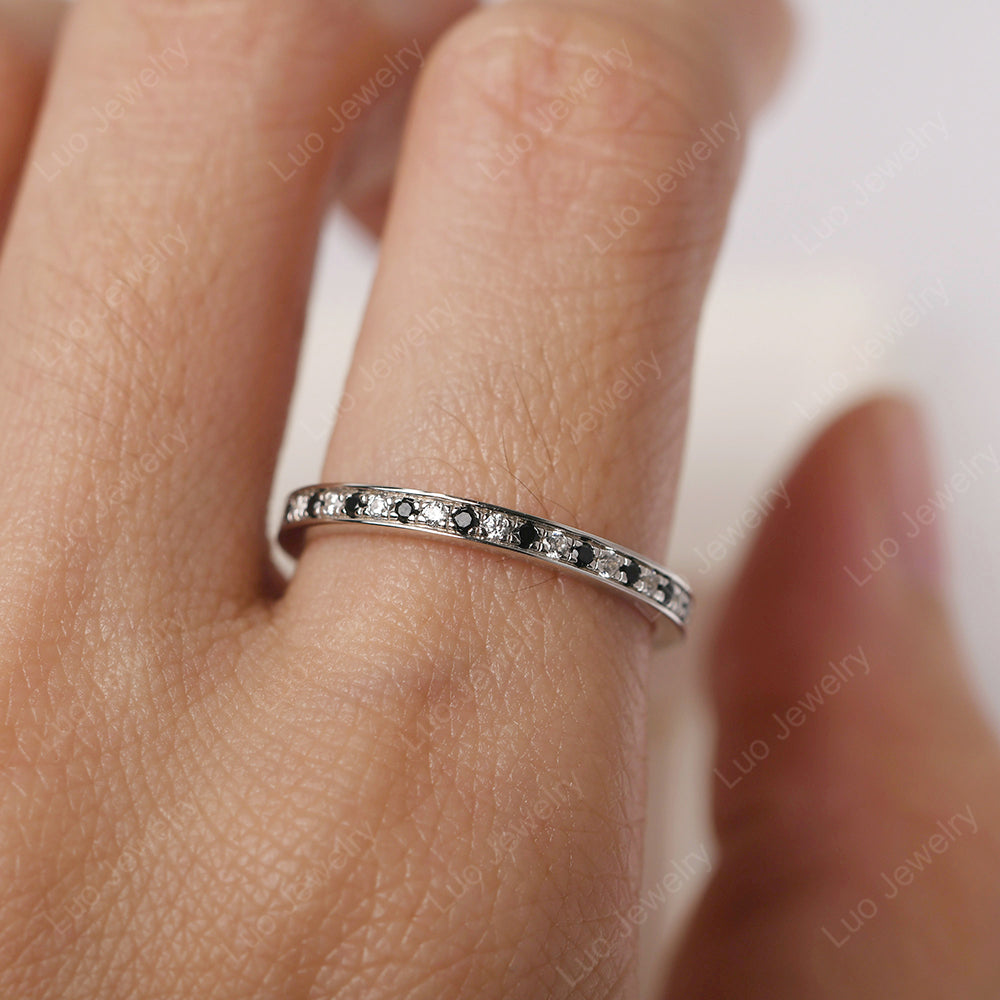 Black Spinel And Cubic Zirconia Eternity Band Ring - LUO Jewelry
