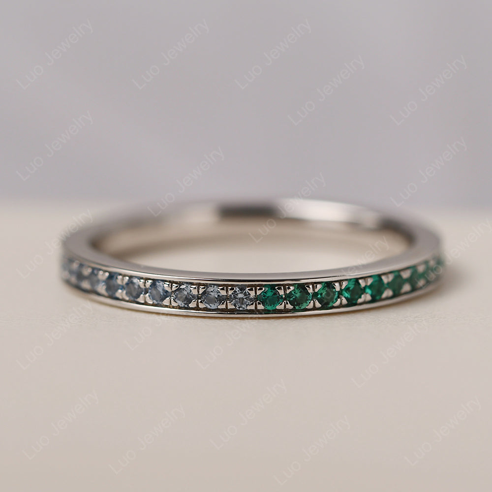 Emerald And Blue Cubic Zirconia And Cubic Zirconia Eternity Band Ring - LUO Jewelry