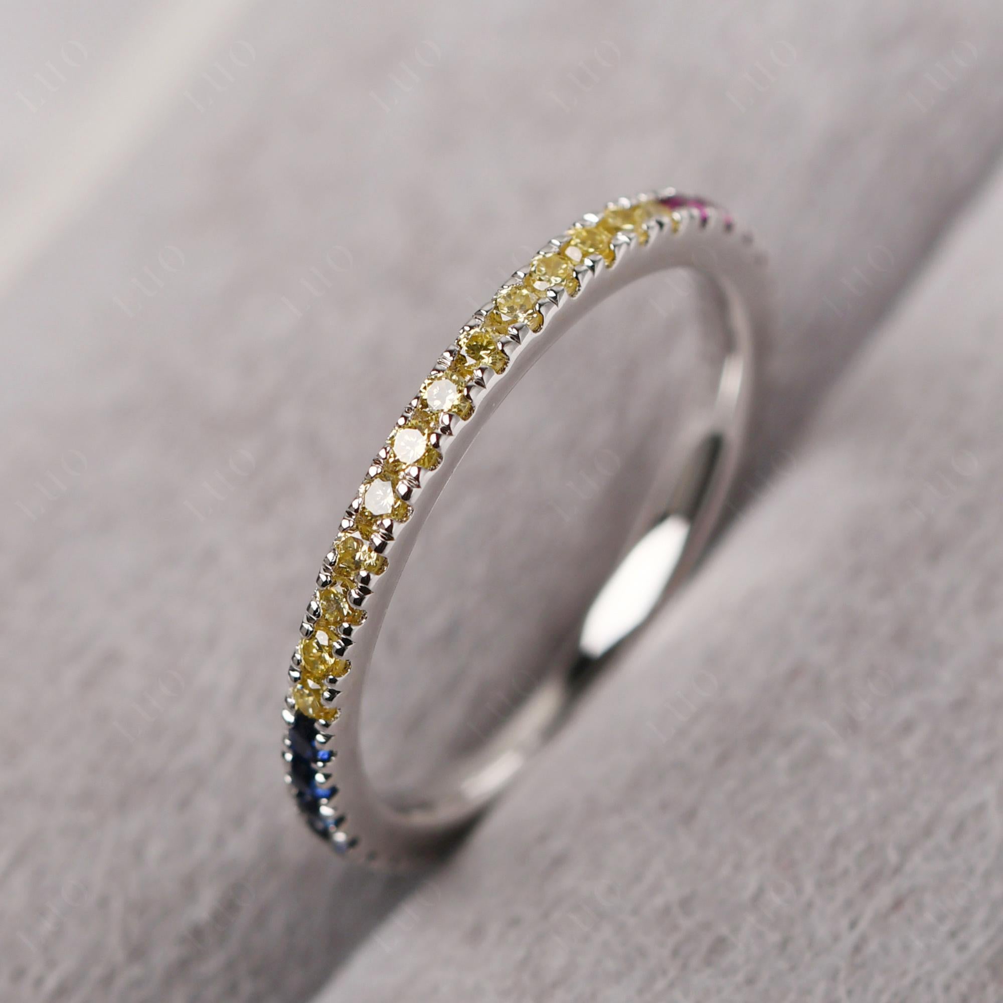 Cubic Zirconia and Ruby and Sapphire Pave Eternity Ring - LUO Jewelry