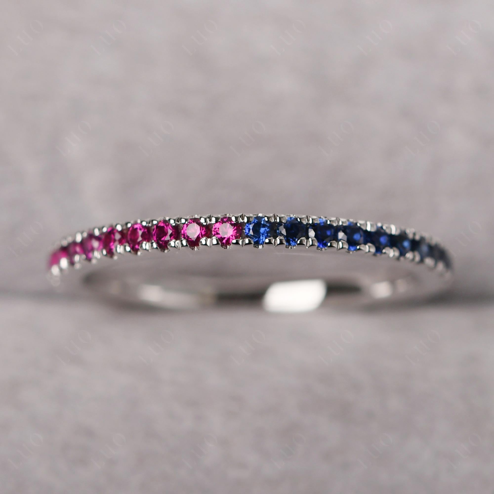 Cubic Zirconia and Ruby and Sapphire Pave Eternity Ring - LUO Jewelry