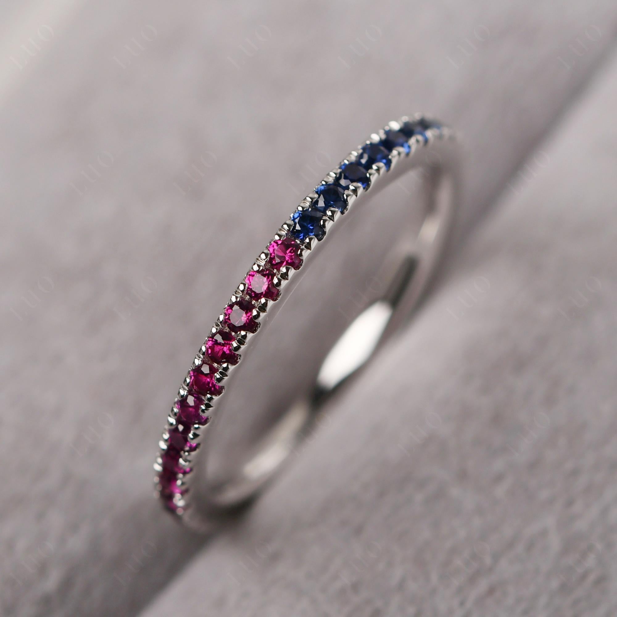 Cubic Zirconia and Ruby and Sapphire Pave Eternity Ring - LUO Jewelry