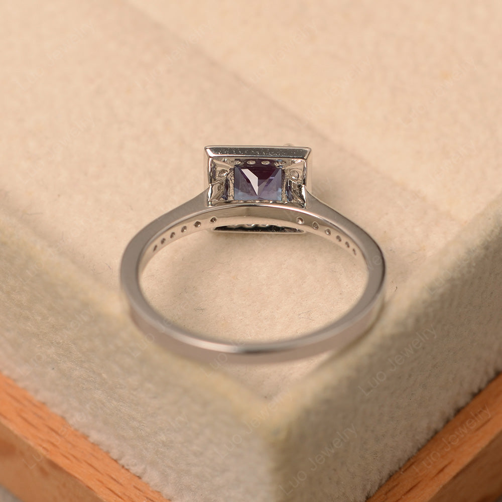 Princess Cut Alexandrite Halo Engagement Ring - LUO Jewelry