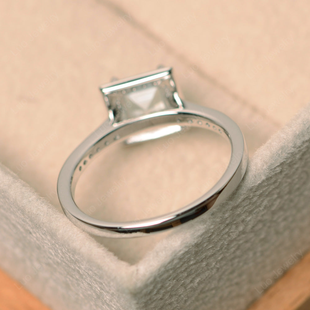 Square Cut Aquamarine Halo Engagement Ring - LUO Jewelry