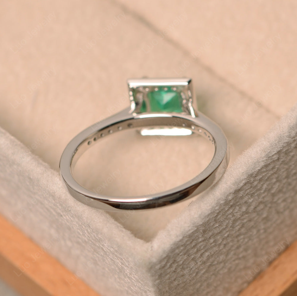 Princess Cut Lab Emerald Halo Engagement Ring - LUO Jewelry