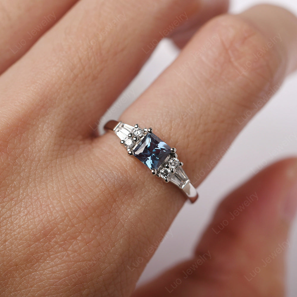 Art Deco Princess Cut Alexandrite Wedding Ring - LUO Jewelry