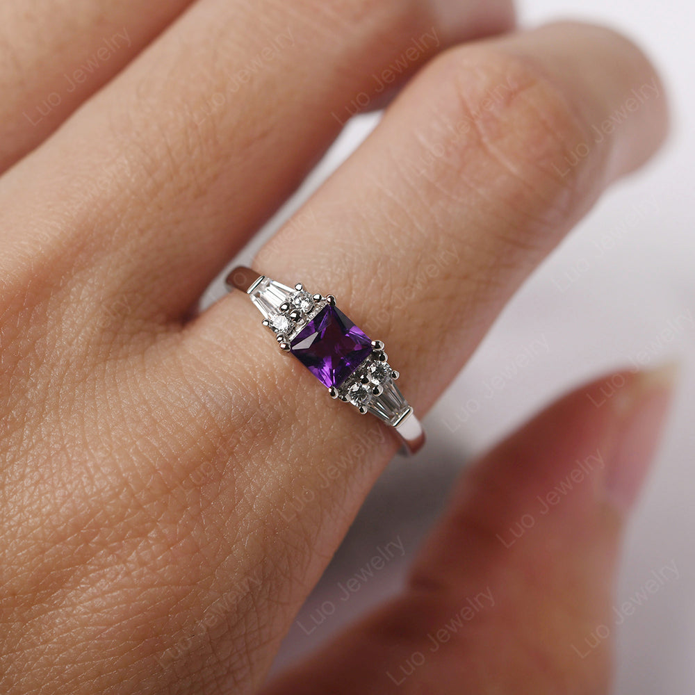 Art Deco Princess Cut Amethyst Wedding Ring - LUO Jewelry