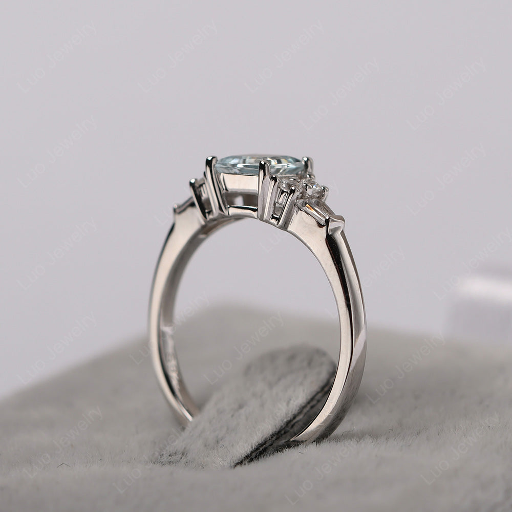 Art Deco Square Cut Aquamarine Wedding Ring - LUO Jewelry