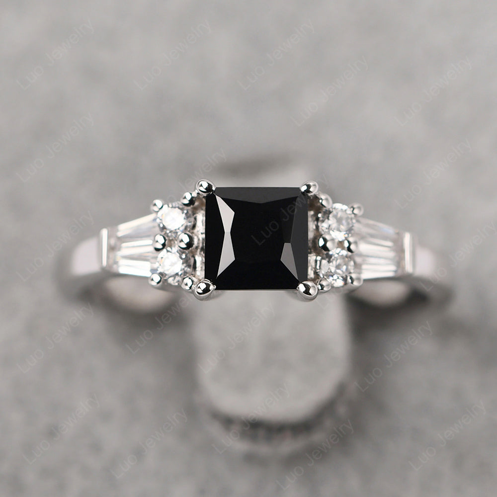 Art Deco Princess Cut Black Spinel Wedding Ring - LUO Jewelry