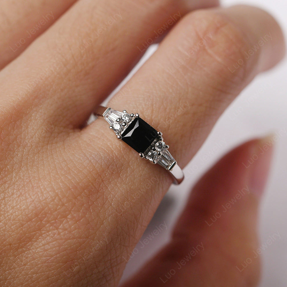 Art Deco Princess Cut Black Spinel Wedding Ring - LUO Jewelry