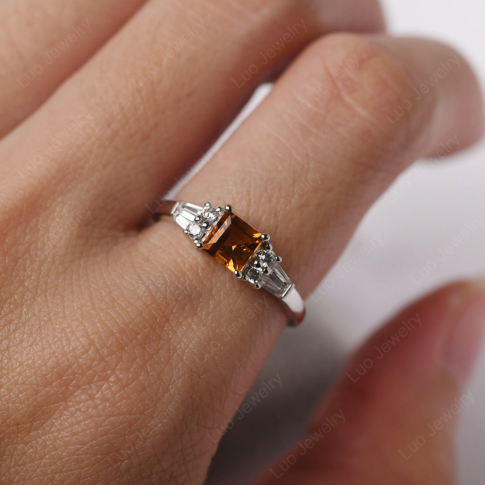 Art Deco Square Cut Citrine Wedding Ring - LUO Jewelry