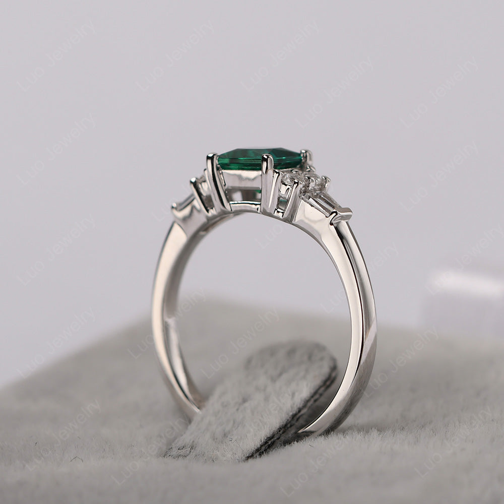 Art Deco Princess Cut Emerald Wedding Ring - LUO Jewelry