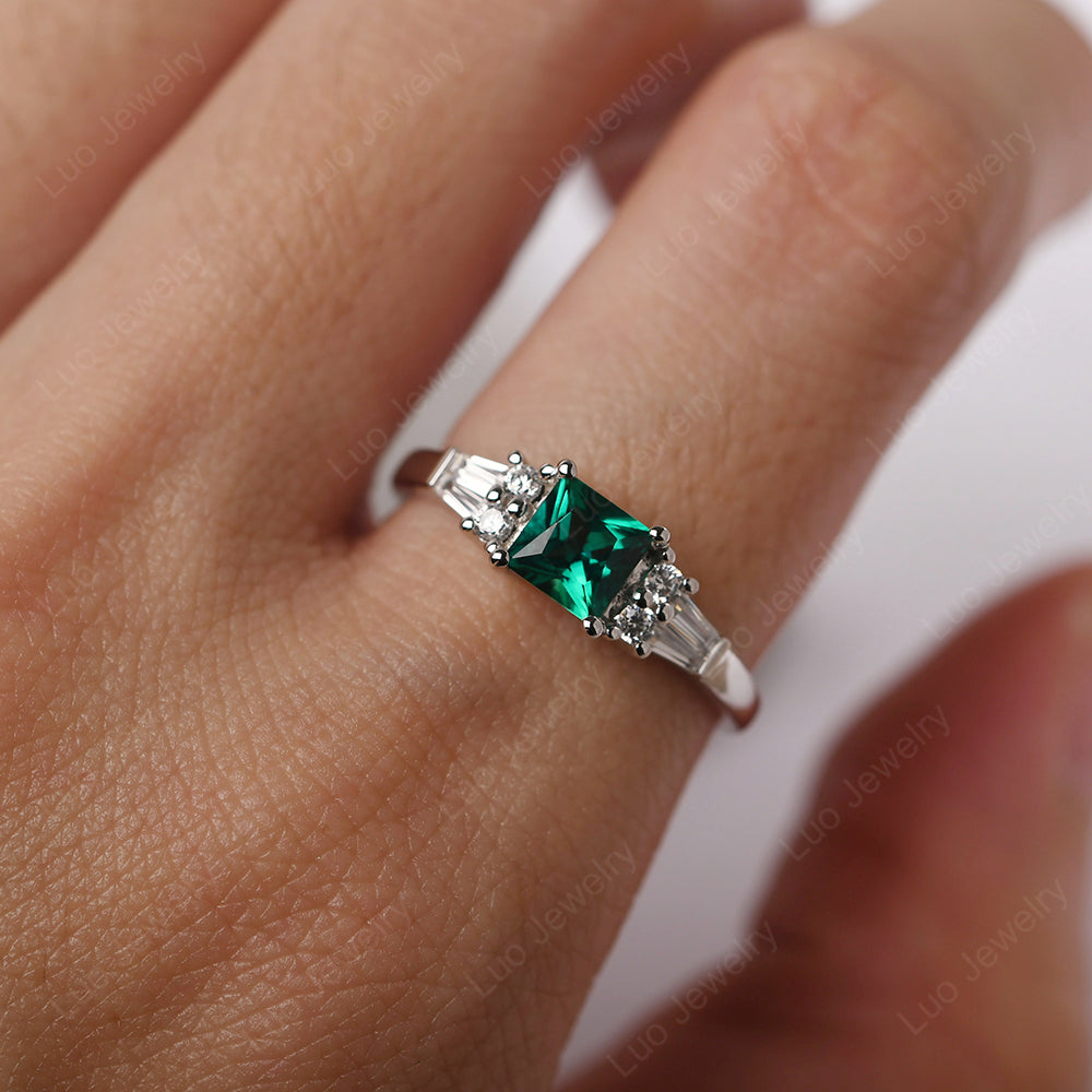 Art Deco Princess Cut Emerald Wedding Ring - LUO Jewelry