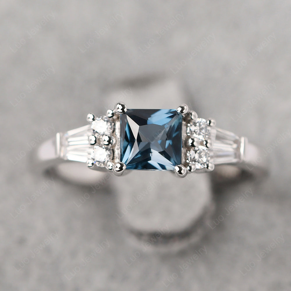 Art Deco Princess Cut London Blue Topaz Wedding Ring - LUO Jewelry