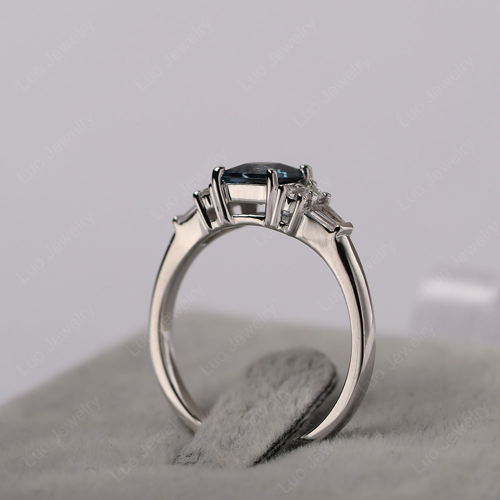 Art Deco Princess Cut London Blue Topaz Wedding Ring - LUO Jewelry