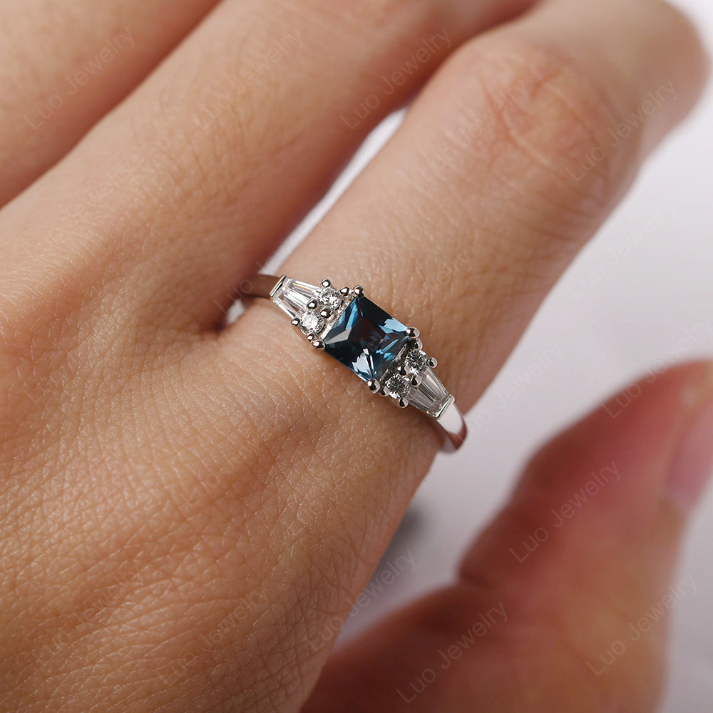 Art Deco Princess Cut London Blue Topaz Wedding Ring - LUO Jewelry