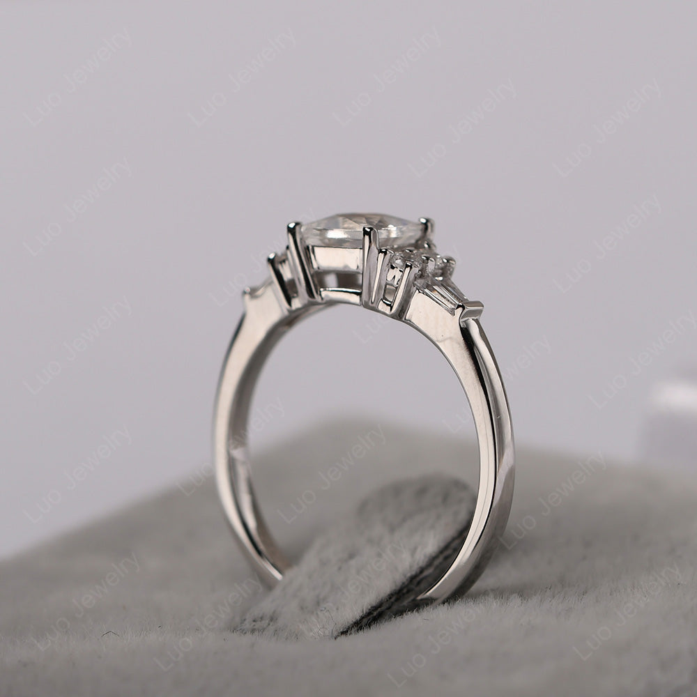 Art Deco Princess Cut Moonstone Wedding Ring - LUO Jewelry