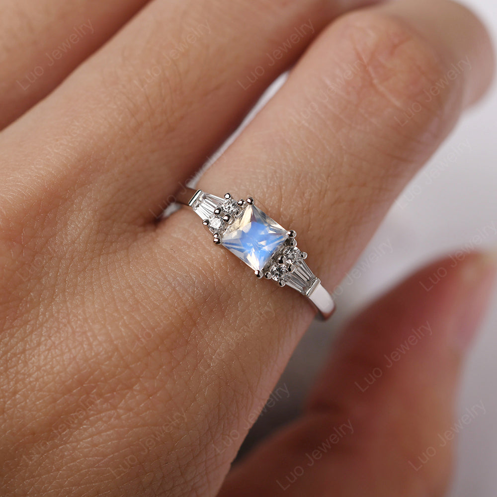 Art Deco Princess Cut Moonstone Wedding Ring - LUO Jewelry