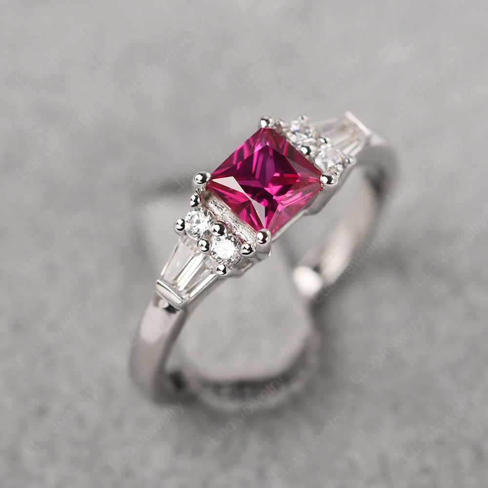 Art Deco Princess Cut Ruby Wedding Ring - LUO Jewelry