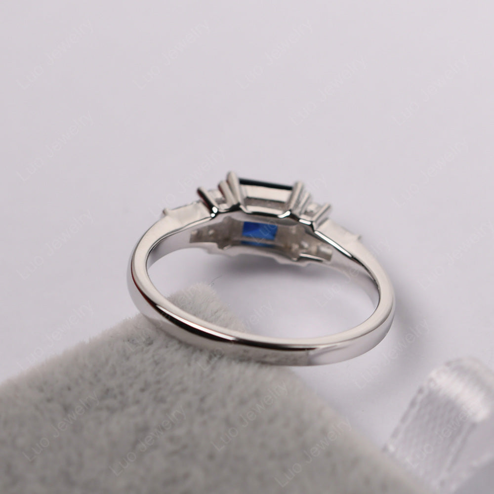 Art Deco Princess Cut Lab Sapphire Wedding Ring - LUO Jewelry