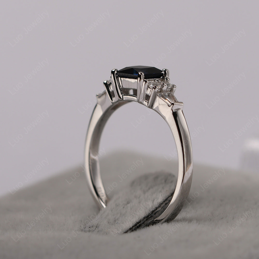 Art Deco Princess Cut Lab Sapphire Wedding Ring - LUO Jewelry