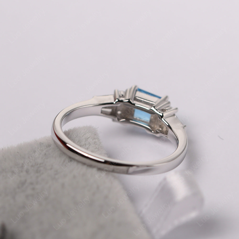 Art Deco Princess Cut Swiss Blue Topaz Wedding Ring - LUO Jewelry