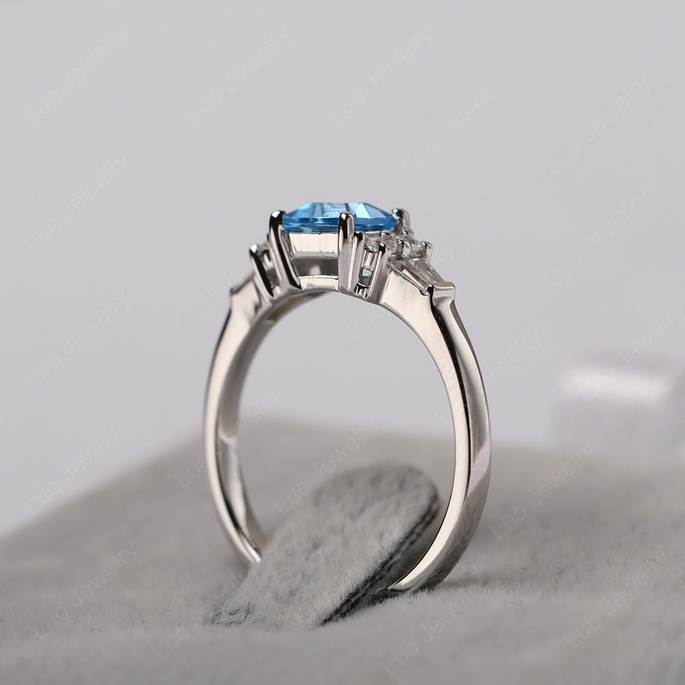 Art Deco Princess Cut Swiss Blue Topaz Wedding Ring - LUO Jewelry