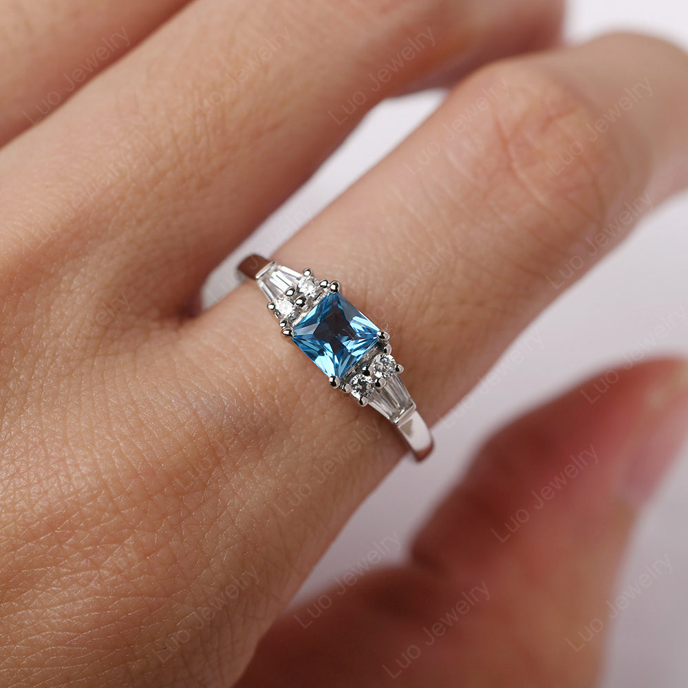 Art Deco Princess Cut Swiss Blue Topaz Wedding Ring - LUO Jewelry