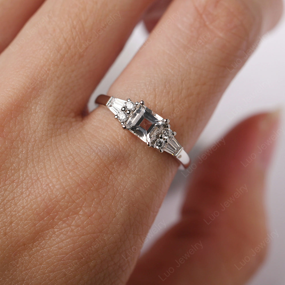 Art Deco Square Cut White Topaz Wedding Ring - LUO Jewelry