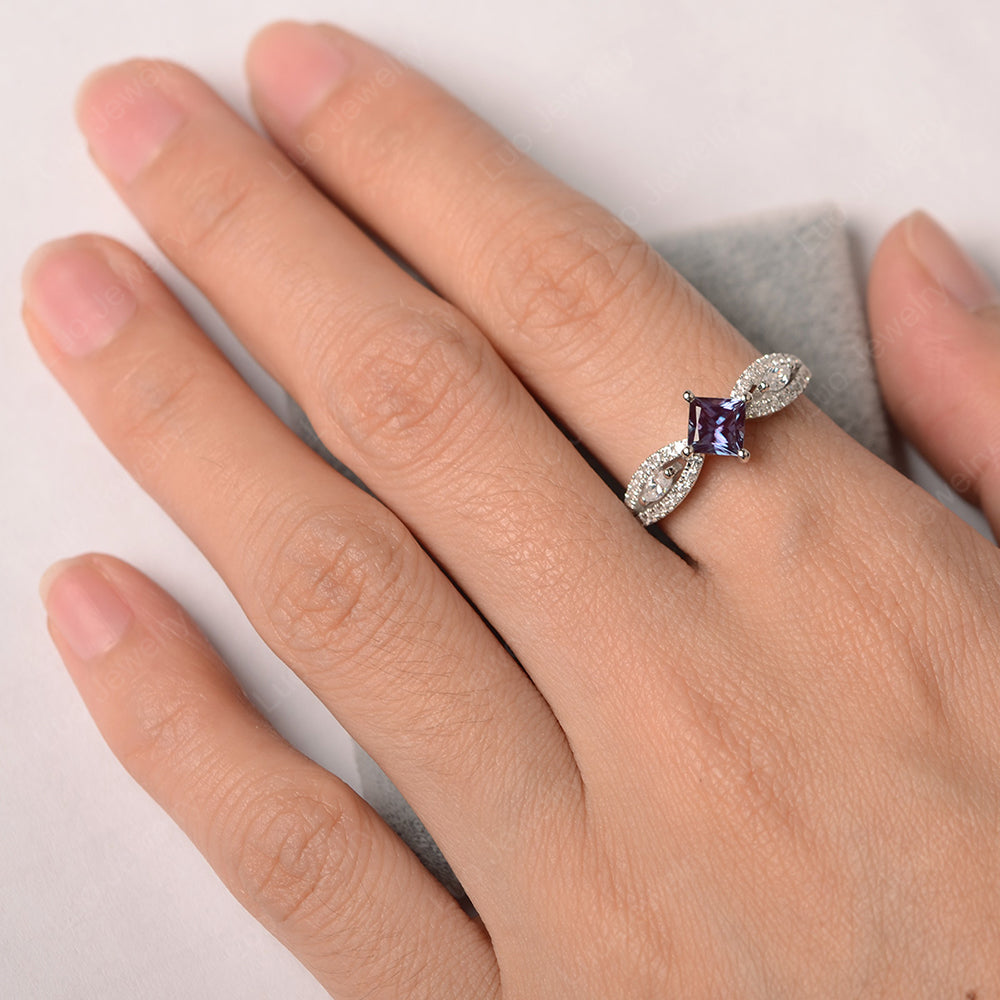 Vintage Princess Cut Alexandrite Ring Rose Gold - LUO Jewelry