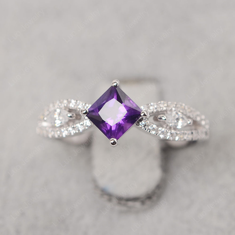 Vintage Princess Cut Amethyst Ring Rose Gold - LUO Jewelry