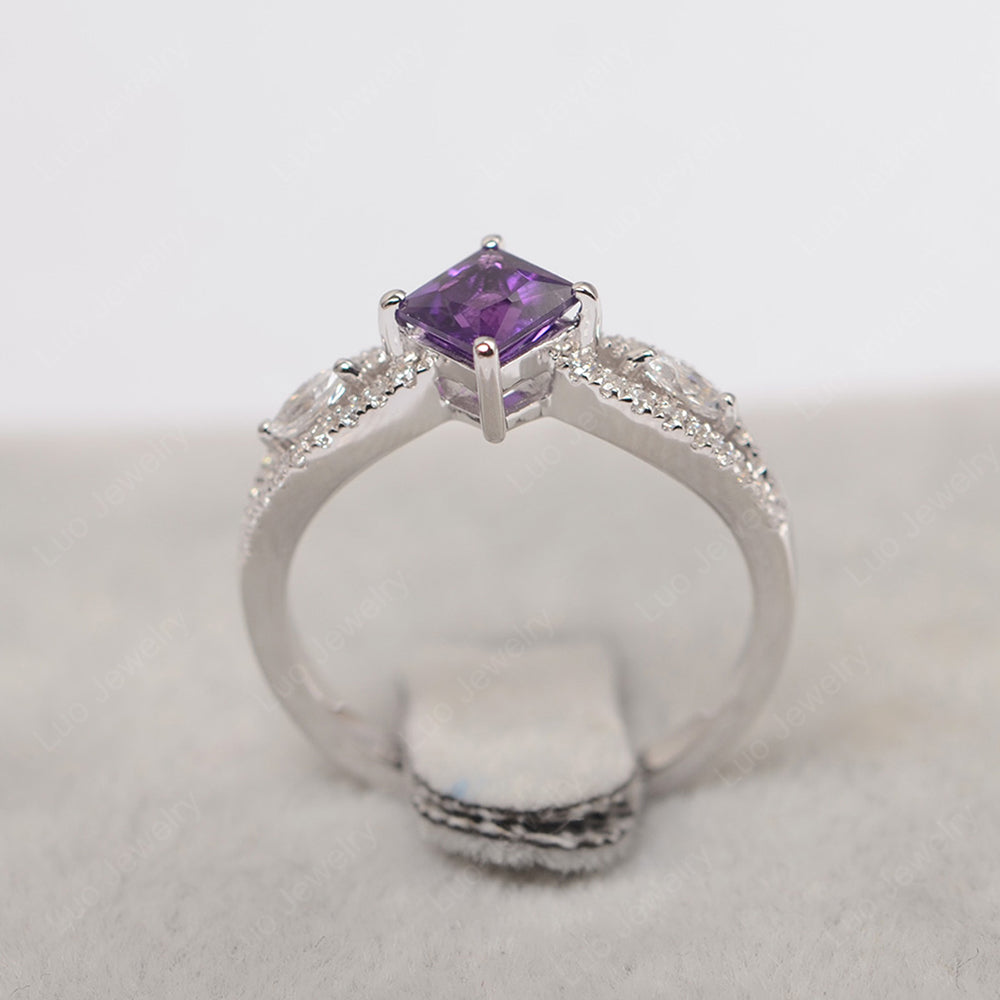 Vintage Princess Cut Amethyst Ring Rose Gold - LUO Jewelry