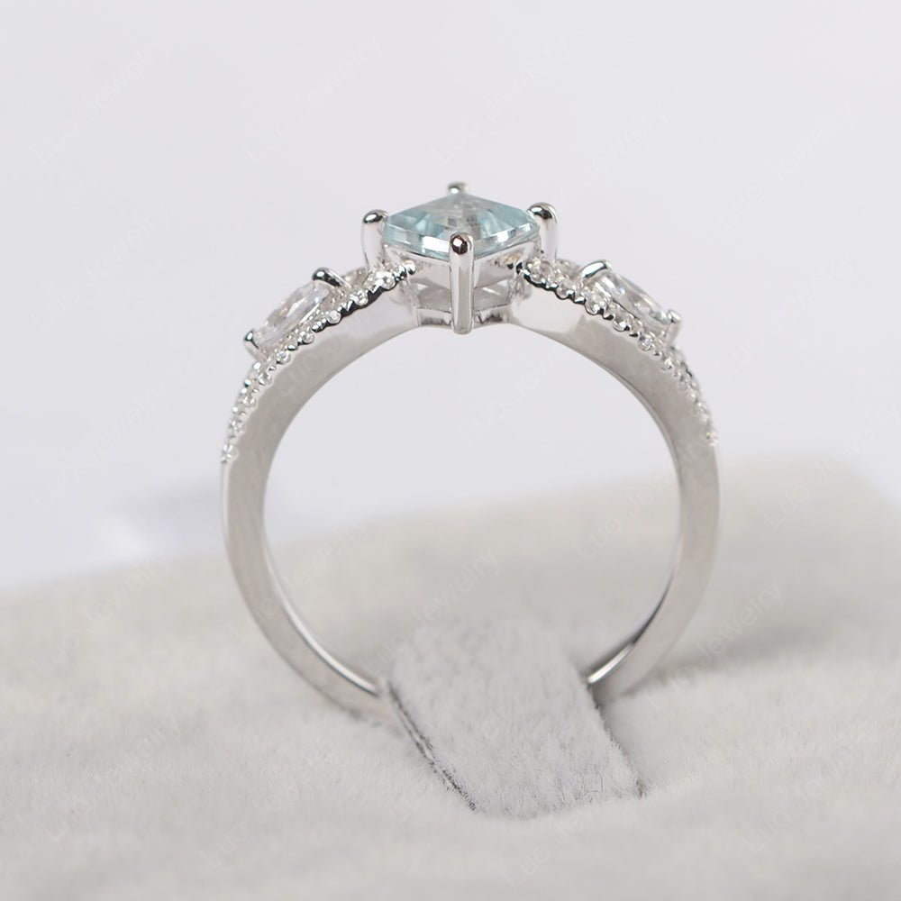 Vintage Square Cut Aquamarine Ring Rose Gold - LUO Jewelry
