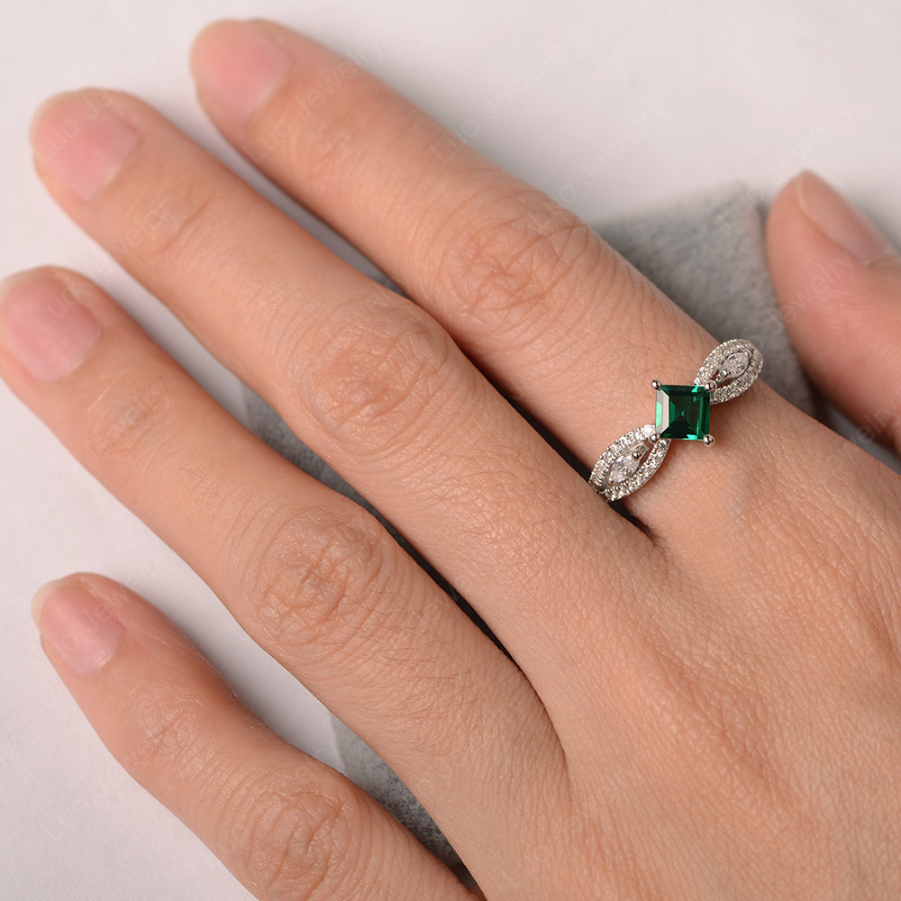 Vintage Square Cut Lab Emerald Ring Rose Gold - LUO Jewelry