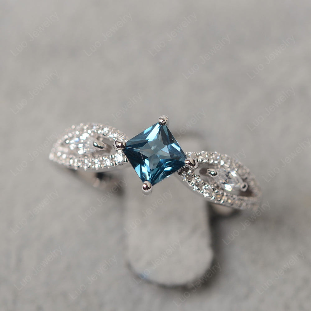 Vintage Princess Cut London Blue Topaz Ring Rose Gold - LUO Jewelry