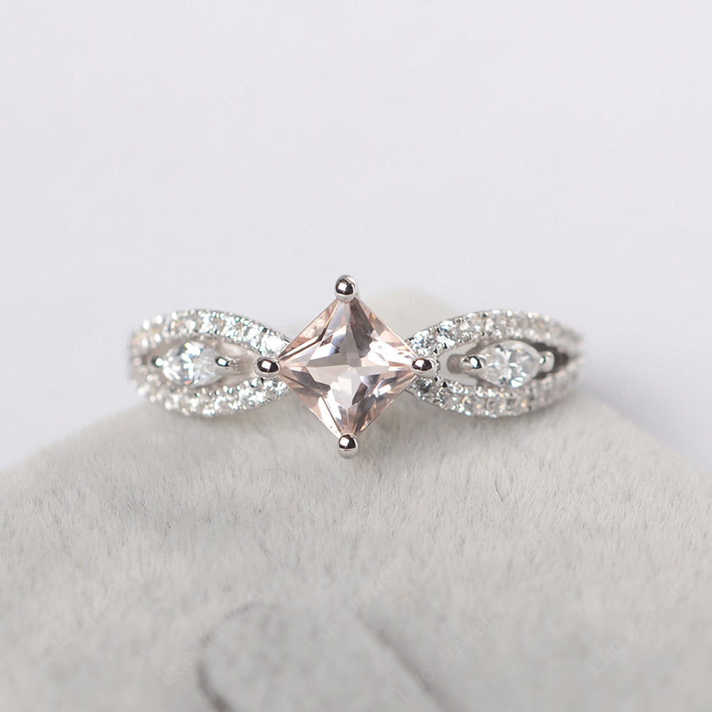 Vintage Princess Cut Morganite Ring Rose Gold - LUO Jewelry