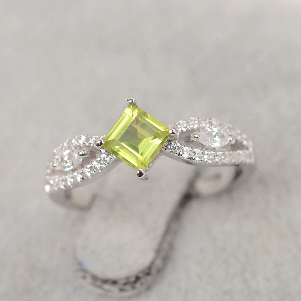 Vintage Square Cut Peridot Ring Rose Gold - LUO Jewelry