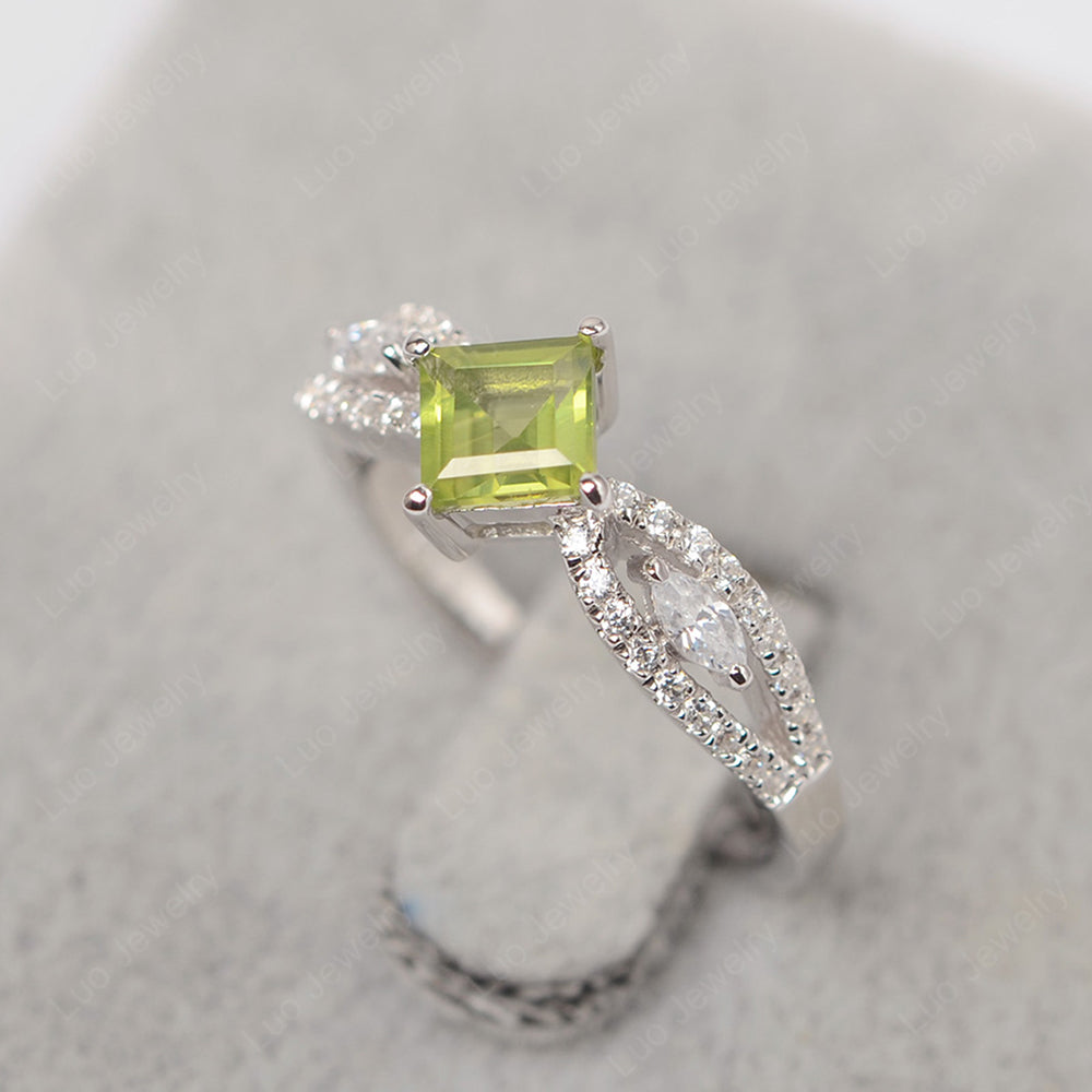 Vintage Square Cut Peridot Ring Rose Gold - LUO Jewelry