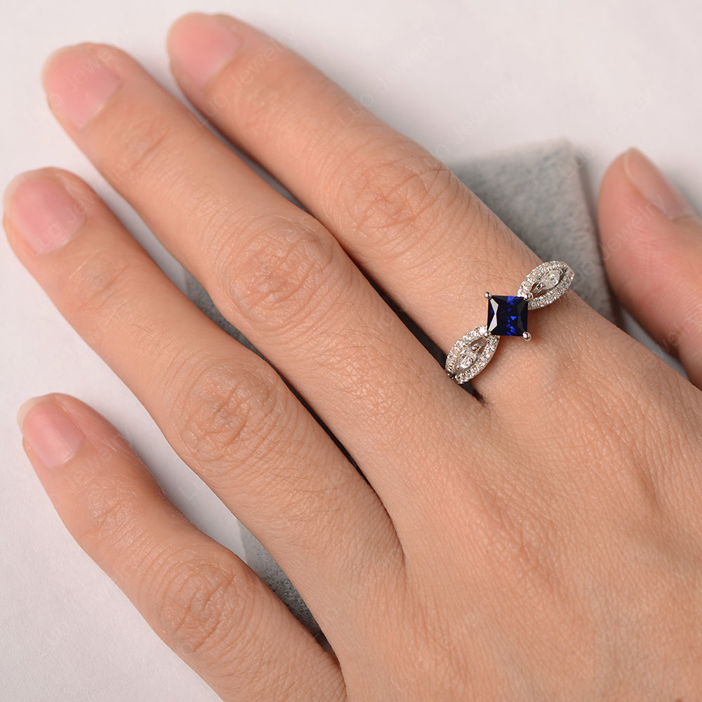 Vintage Princess Cut Lab Sapphire Ring Rose Gold - LUO Jewelry