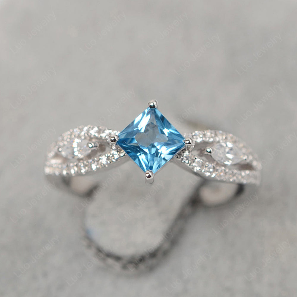 Vintage Princess Cut Swiss Blue Topaz Ring Rose Gold - LUO Jewelry