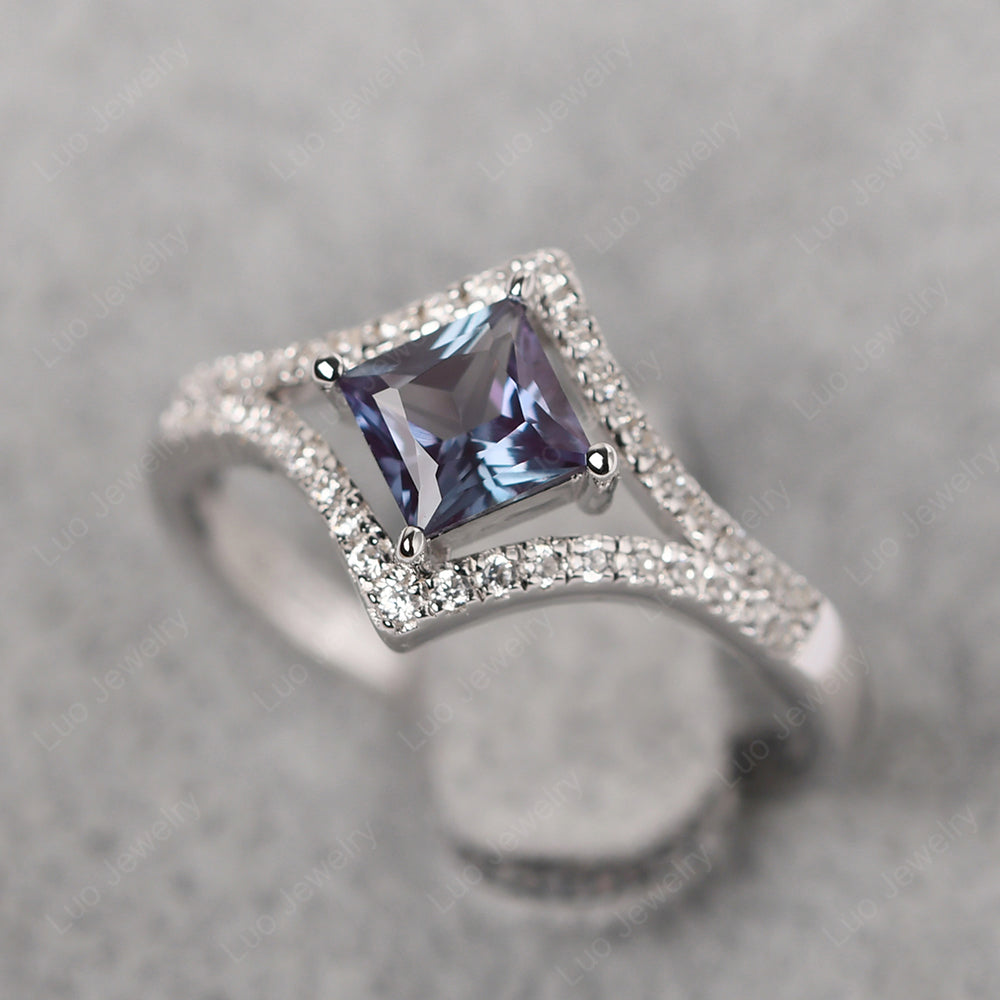 Princess Cut Alexandrite Kite Set Engagement Ring - LUO Jewelry