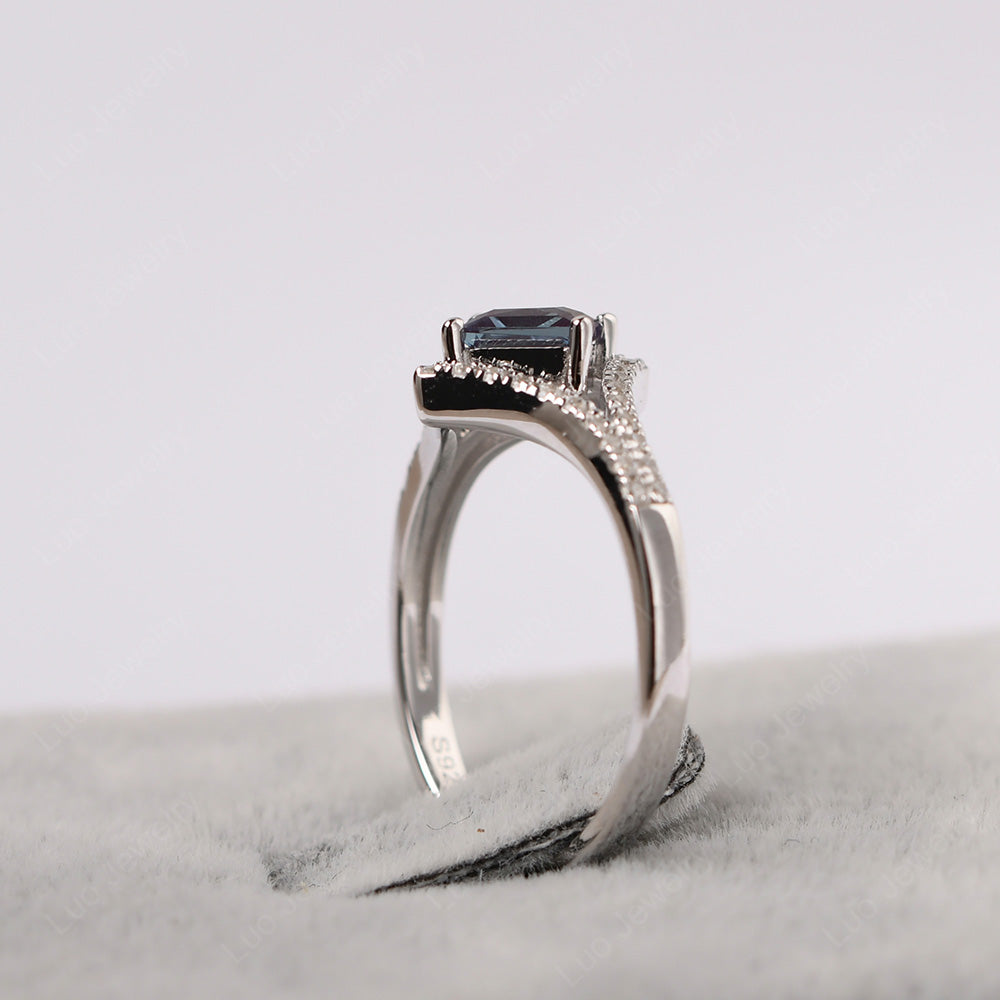 Princess Cut Alexandrite Kite Set Engagement Ring - LUO Jewelry