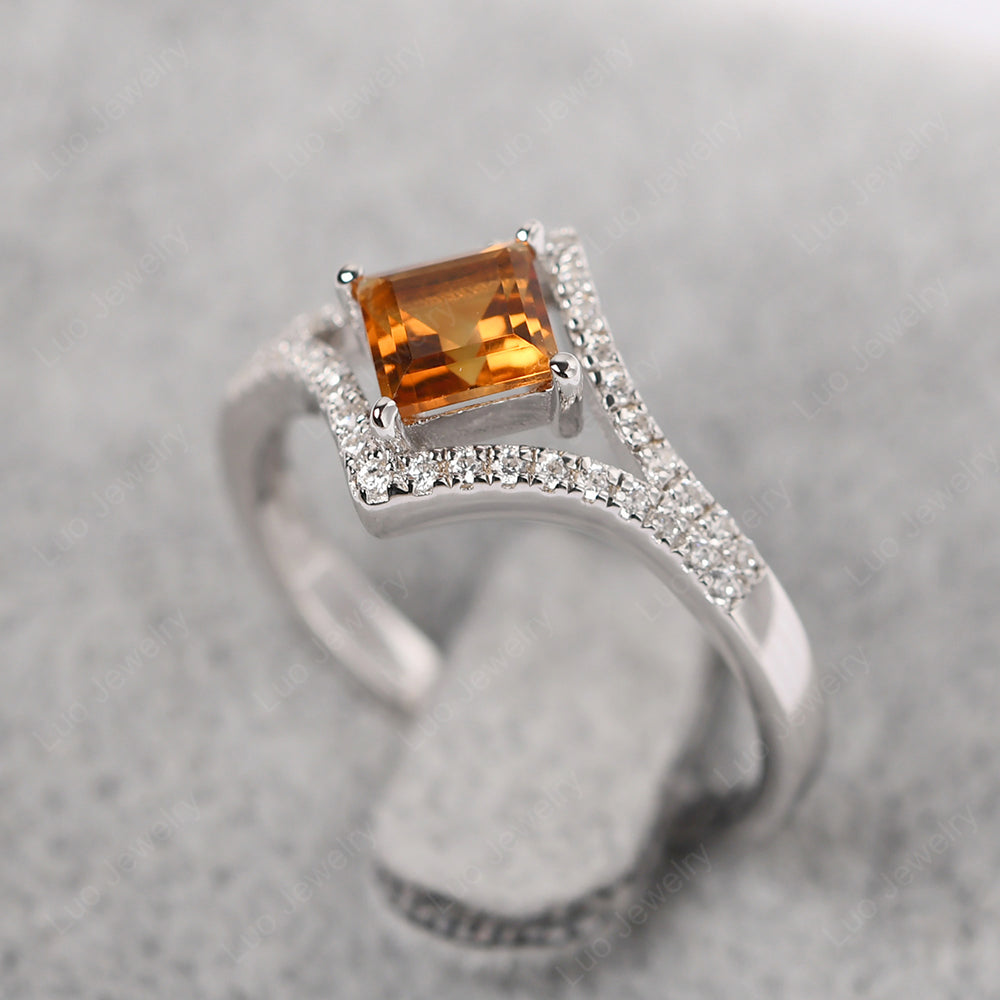 Square Cut Citrine Kite Set Engagement Ring - LUO Jewelry