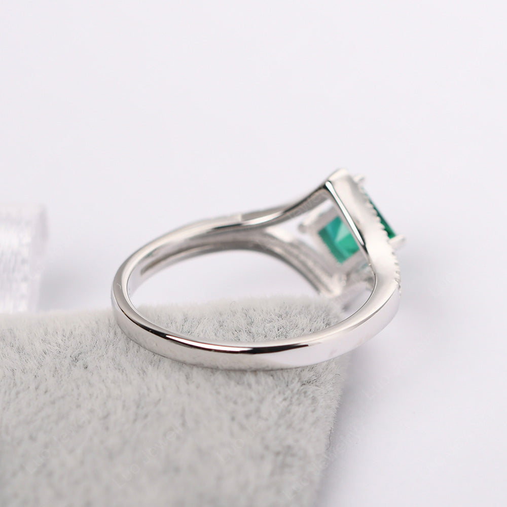 Princess Cut Lab Emerald Kite Set Engagement Ring - LUO Jewelry