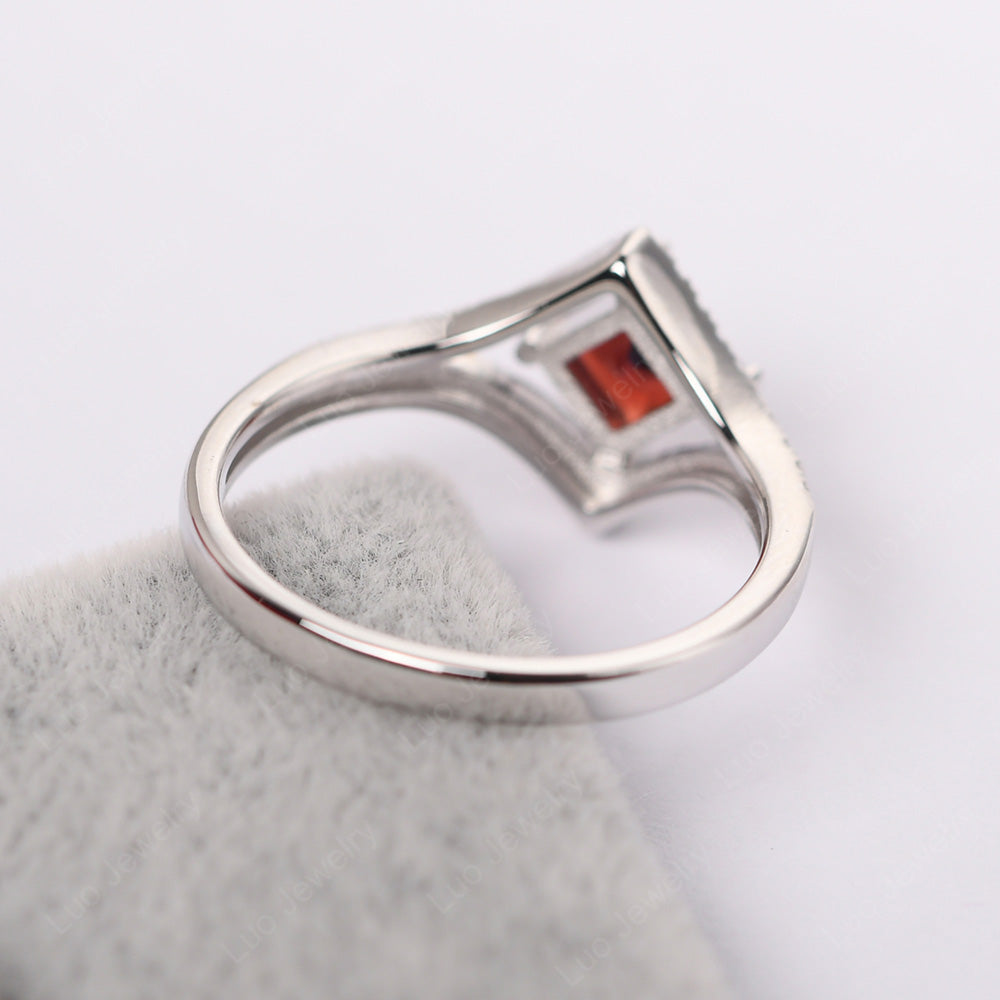 Princess Cut Garnet Kite Set Engagement Ring - LUO Jewelry